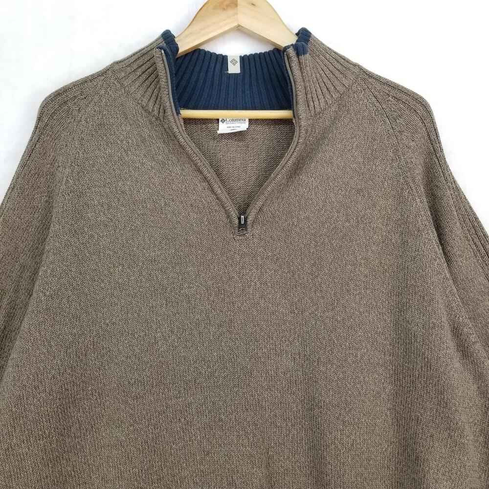 Columbia 1/4 Zip Pullover Sweater Mens XXL Taupe Brown Navy Blue - Picture 3 of 10